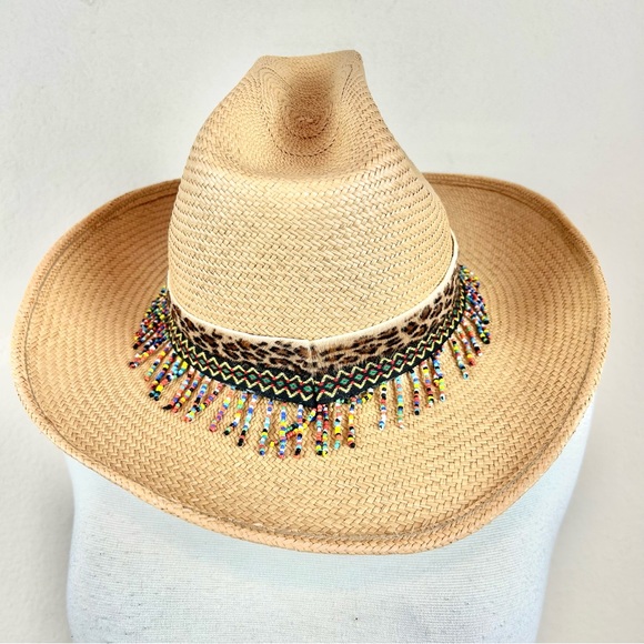 Vintage Cache Beaded & Embellished Straw Hat - Picture 4 of 8